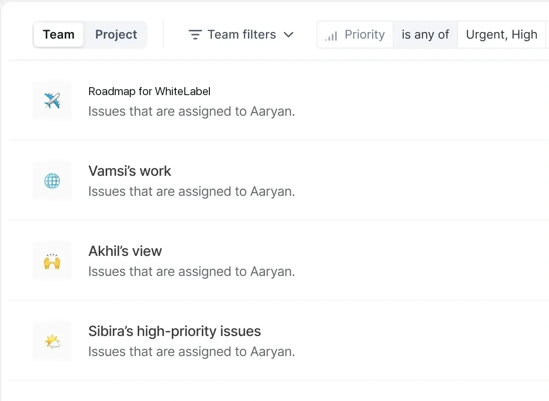 WhiteLabel UI showing team only views