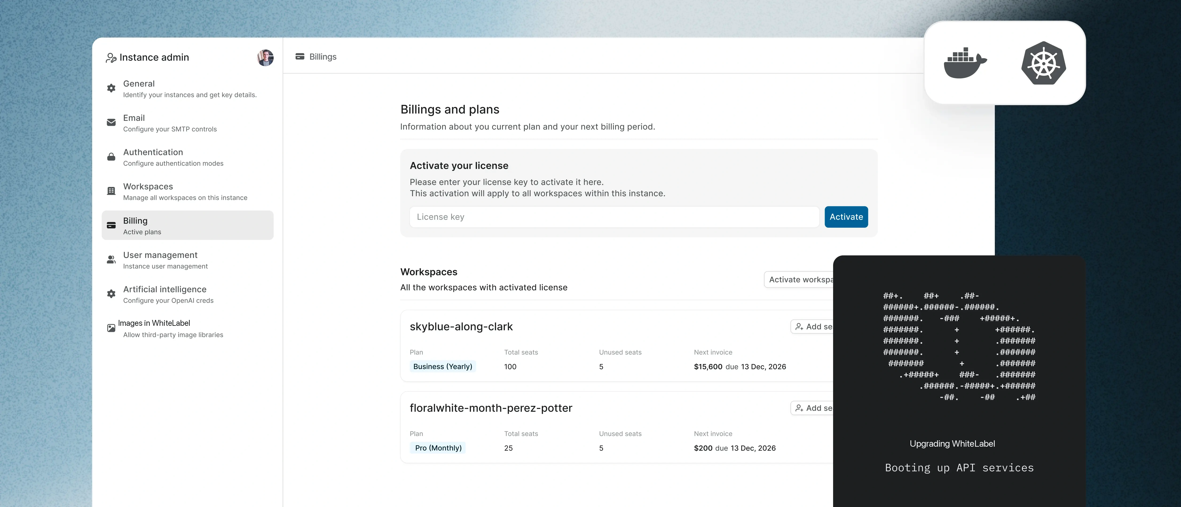 WhiteLabel self-hosted admin console