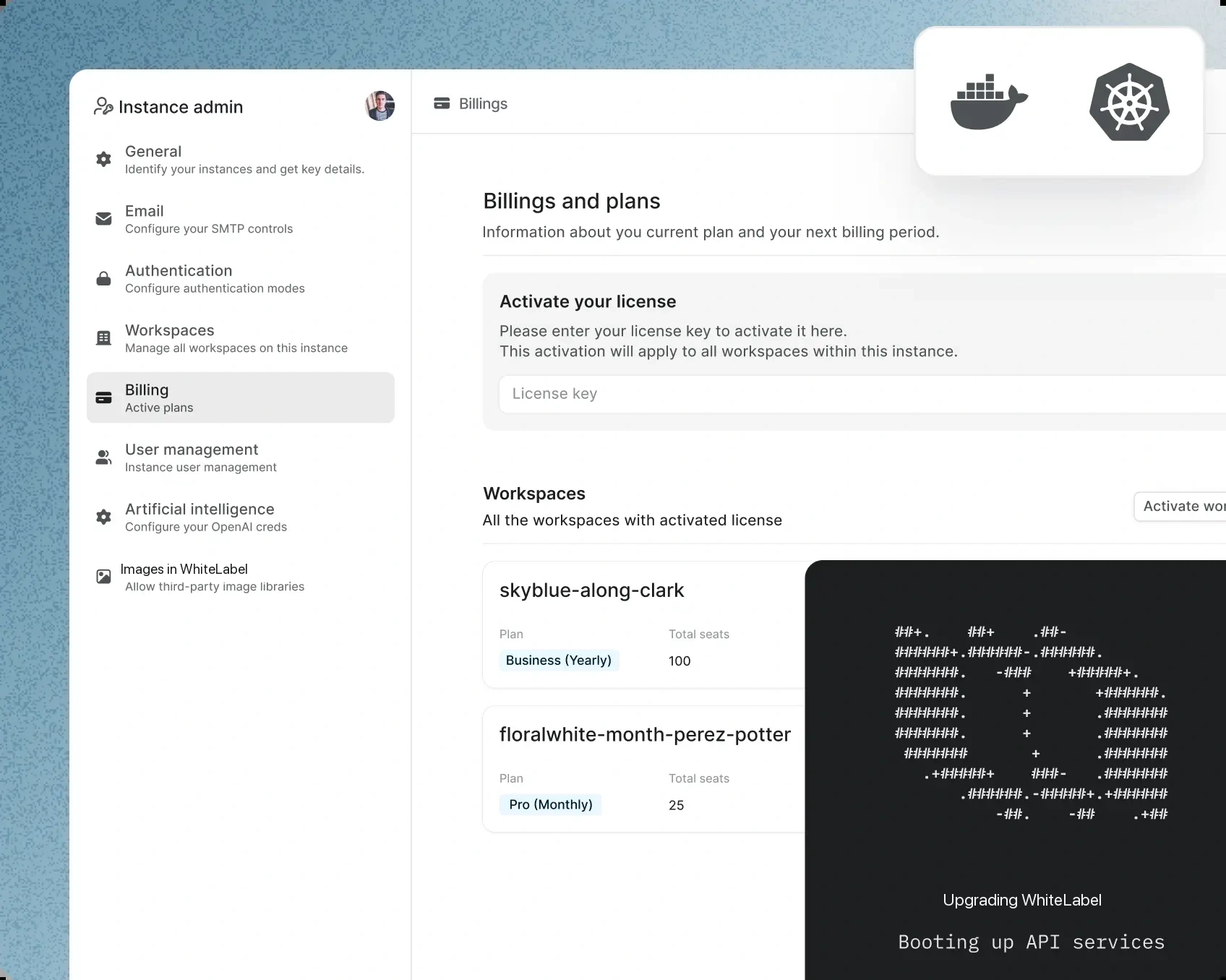 WhiteLabel self-hosted admin console