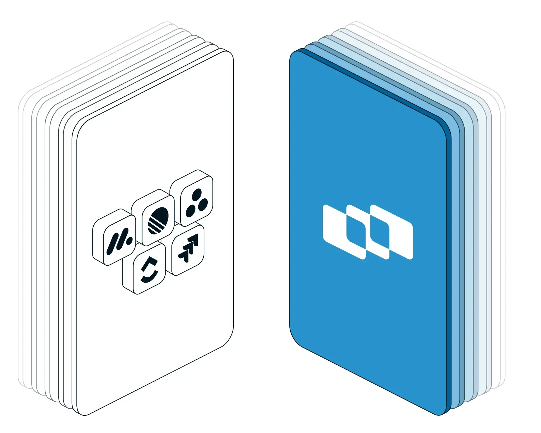 Illustration of WhiteLabel card stacked against cards showing multiple competitor app icons, suggesting consolidation.